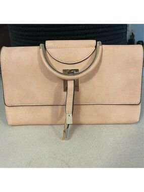 Vieta Blush Pink Envelope Clutch Crossbody Bag Gold Ring Handle Evening